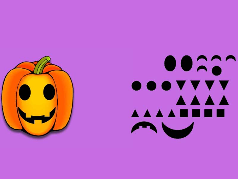 Primary Games pumpkin carving game showing a glowing jack o lantern
