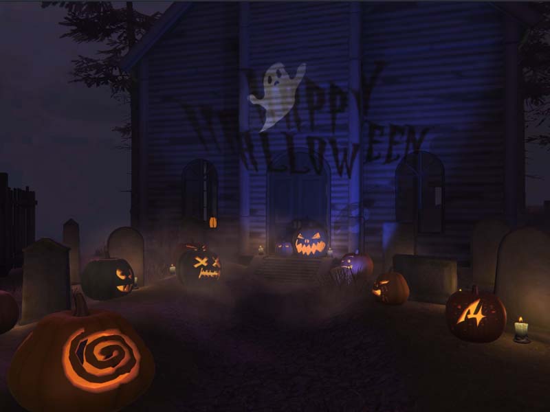 The Annual Ghost Town Pumpkin Festival multiplayer online pumpkin carving game with festival village and carved jack-o'-lanterns